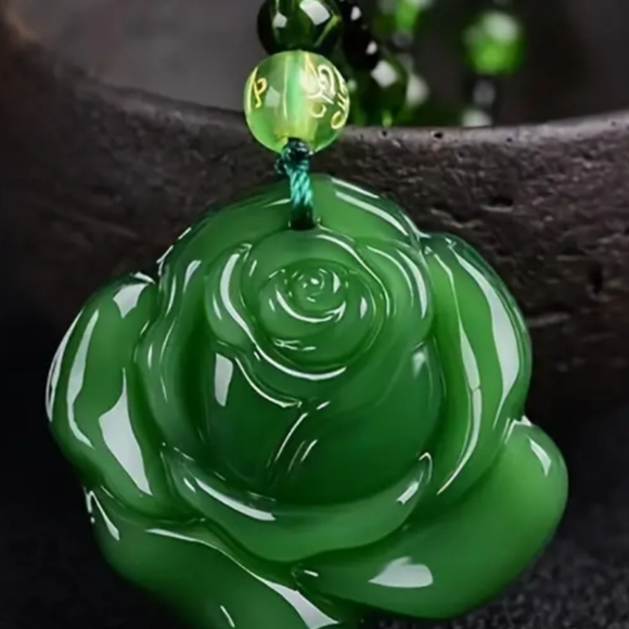 green jade Jewelry - 3D JADE CARVED ROSE 24-IN BEAD NECKLACE